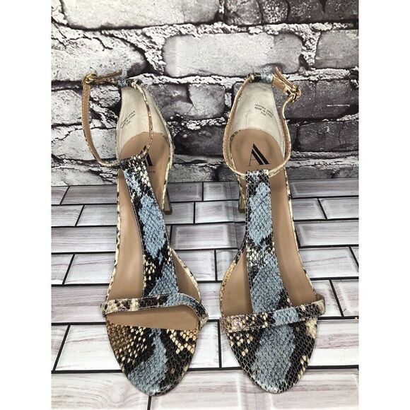 Ava & Aiden Blue Leather Snake Skin Open Toe Strap Stiletto Heels Women Sz 9.5M - Picture 2 of 16